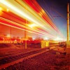 public transport metropolis, traffic and blurry lights train at night, Moscow, Russia