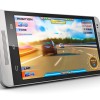 Creative abstract mobile gaming and computer entertainment technology concept: modern black glossy touchscreen smartphone with video game isolated on white background