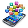 Smartphone with cloud of icons